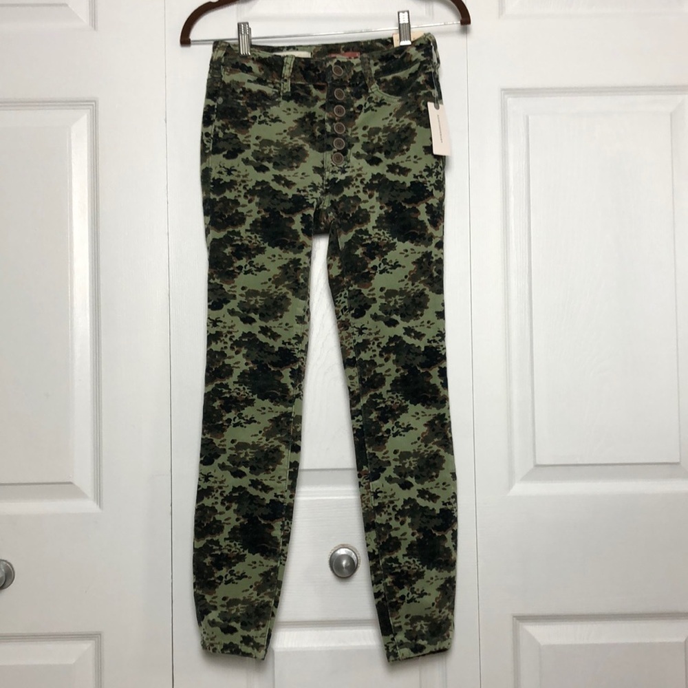 ❤️ 25 ❤️ NWT Anthro Pants Skinny Corduroy Green Camo Button Fly High Rise